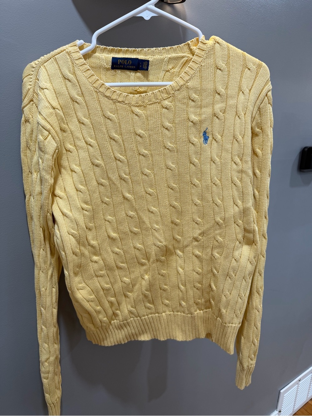 Ralph Lauren Pale Yellow Cable-Knit Crewneck Sweater